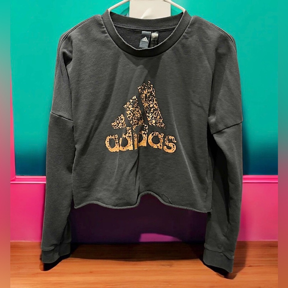 Adidas black Cropped Sweatshirt with Gold Logo XS